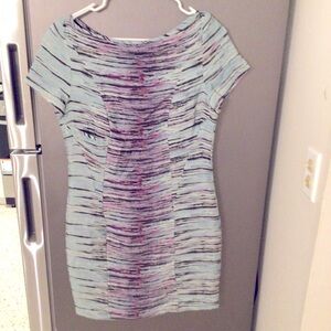 BRIAN REYES 100% SILK ZEBRA SHEATH DRESS Sz 4 BLUE ELEGANT DRESSY NIGHT OUT CHIC